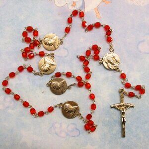 VINTAGE Pope John Paul II Rosary: VATICAN Red Glass & Silver Prayer Beads